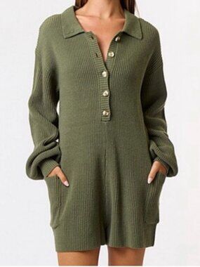 Blue Blush Cozy Olive Green Sweater romper size small